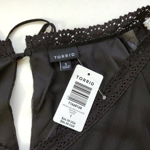 Torrid Chiffon Cold Shoulder Skater Dress Plus Size 1X Black Bell Sleeves NWT - Picture 9 of 11